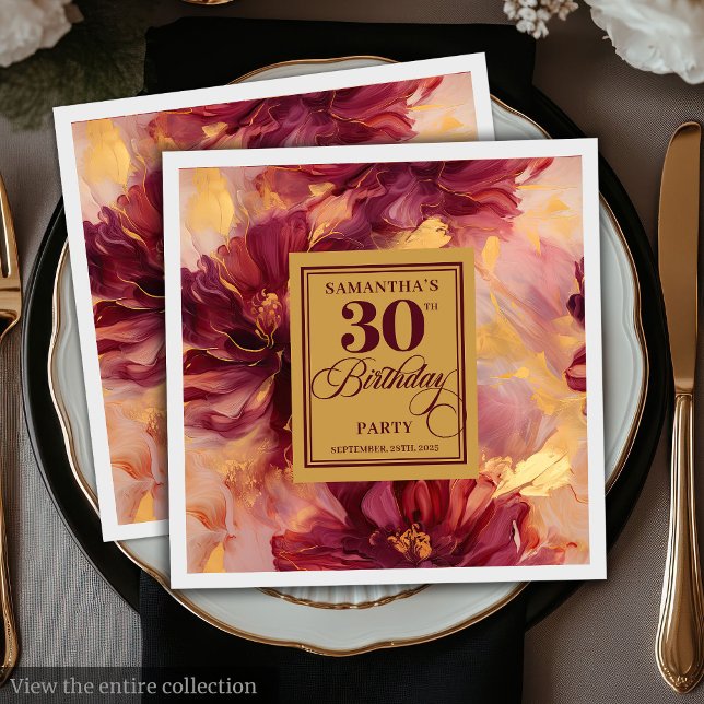 Stylish Burgundy Blush Gold 30th Birthday Party Napkin (Stylish Burgundy Blush Gold 30th Birthday Party Napkins)