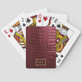 Stylish Burgundy Crocodile Leather Look Monogram  Playing Cards