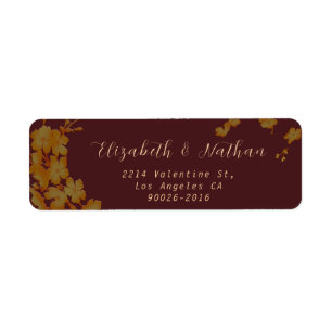 Stylish Burgundy & Gold Flowers Return Address Return Address Label