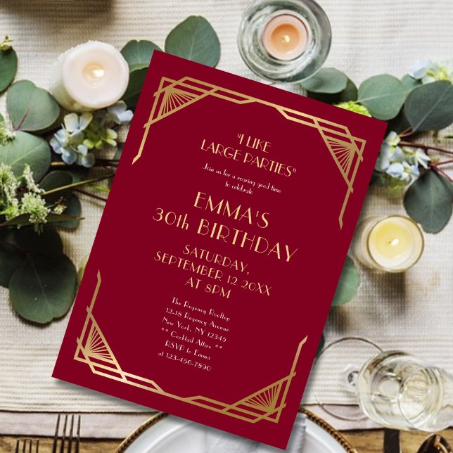 Stylish Burgundy Gold Gatsby 30th Birthday Party Invitation (Creator Uploaded)