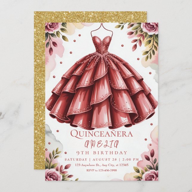 stylish burgundy party invitation (Front/Back)