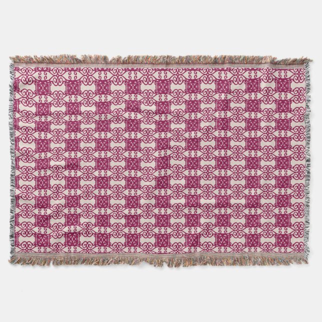 Stylish burgundy pattern on beige throw blanket (Front)