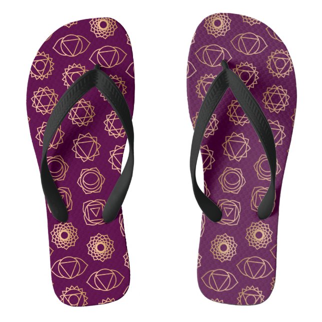 Stylish Burgundy Purple Green Chakra Pattern Thongs (Footbed)
