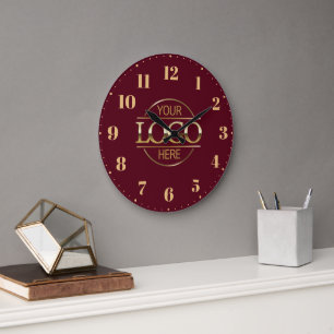 Stylish Burgundy Red Branded Company Business Logo Large Clock
