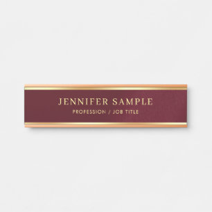 Stylish Burgundy Red Glamour Gold Color Text Door Sign