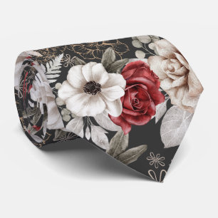 Stylish Burgundy Rose Grey Floral Pattern Tie