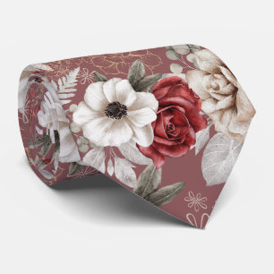 Stylish Burgundy Rose Pink Floral Pattern Tie