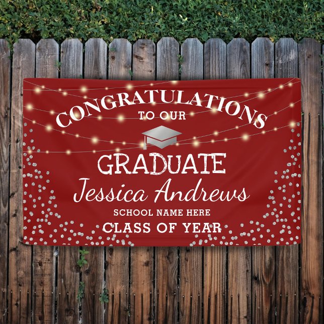 Stylish Burgundy & Sliver Class of 2025 Graduation Banner (Creator Uploaded)
