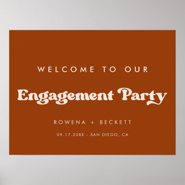 Stylish Burnt Orange Engagement party welcome Poster (Front)