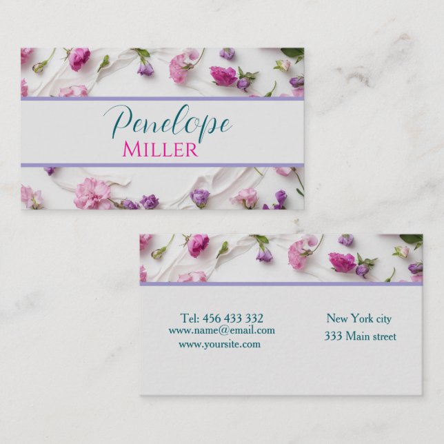 stylish business card with flowers buds (Front/Back)