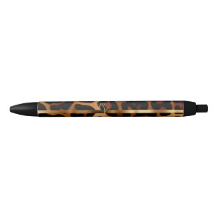 Stylish Business Monogram Leopard Print  Black Ink Pen