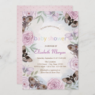 Stylish Butterflies Flowers Dotted Baby Shower  Invitation
