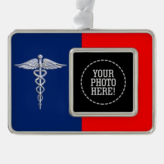 Stylish Caduceus Medical Symbol League Silver Plated Framed Ornament (Front)