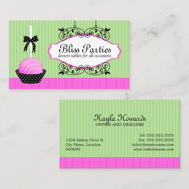 Stylish Cake Pops Desserts Business Card (Front/Back)