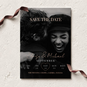 Stylish Calendar Photo Double-sided Save The Date