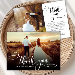 Stylish Calligraphy 2 Photo Wedding Thank You Card
