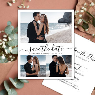 Stylish Calligraphy 3 Photo Collage Wedding Save The Date