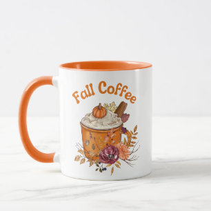 stylish calligraphy autumn fall coffee orange mug