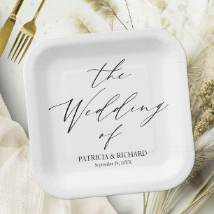 Stylish Calligraphy Black And White Wedding Paper Plate