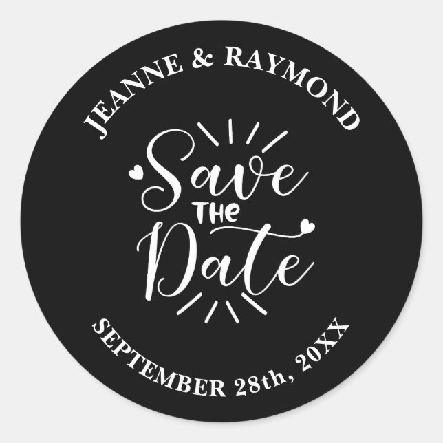 Stylish Calligraphy Black Wedding Save the Date Classic Round Sticker (Front)