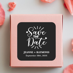 Stylish Calligraphy Black Wedding Save the Date Square Sticker