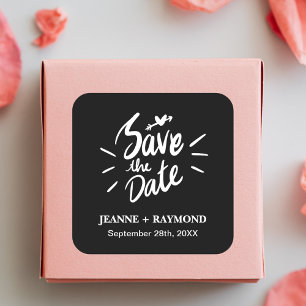 Stylish Calligraphy Black Wedding Save the Date Square Sticker