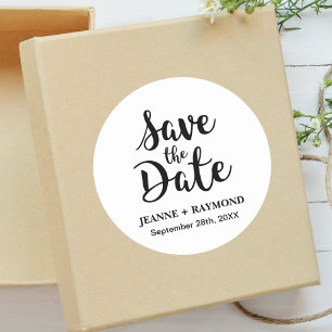 Stylish Calligraphy Custom Wedding Save the Date Classic Round Sticker