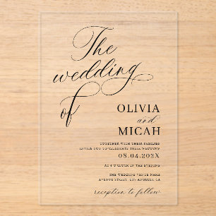 stylish calligraphy elegant black & white wedding acrylic invitations