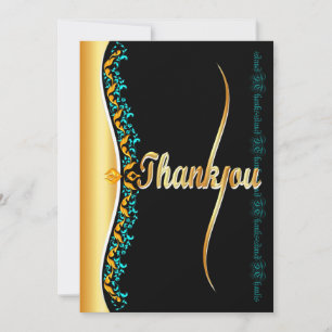 Stylish calligraphy in gold and black Thank You Card