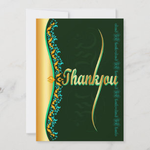 Stylish calligraphy in green and gold Thank You Card