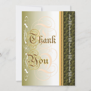 Stylish calligraphy in olive and gold thank you card