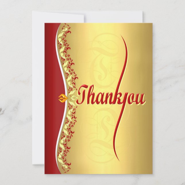 Stylish calligraphy in red and gold Thank You Card (Front)