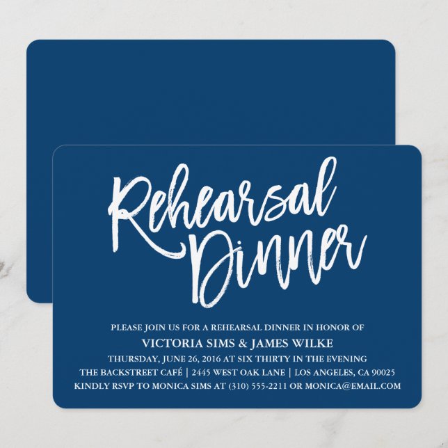 Stylish Calligraphy Rehearsal Dinner Invitation (Front/Back)