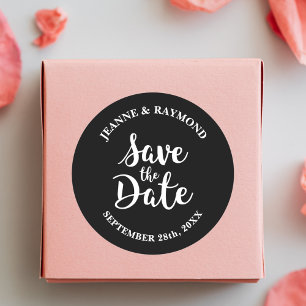 Stylish Calligraphy Save the Date Black Wedding Classic Round Sticker