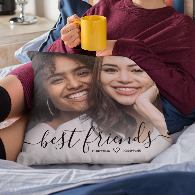 Stylish Calligraphy Script Best Friends Photo Cushion (Creator Uploaded)
