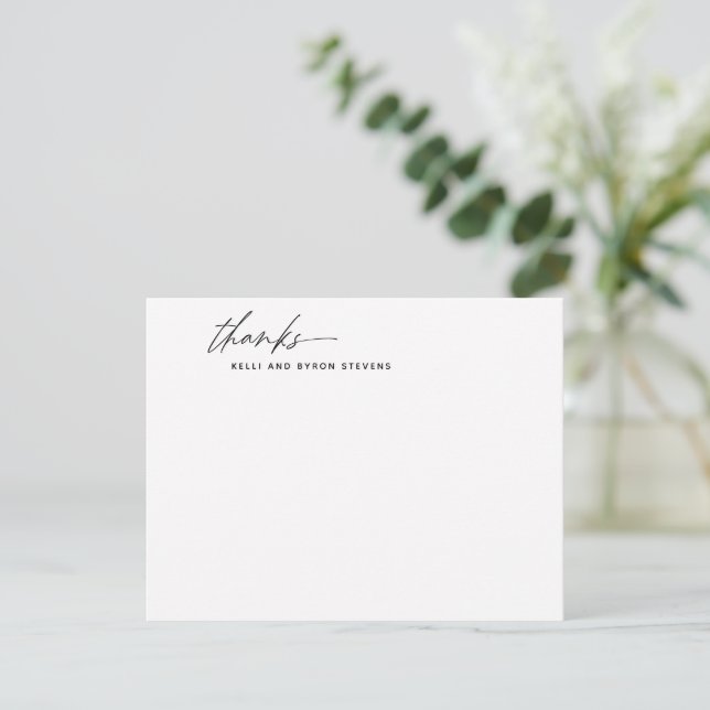 Stylish Calligraphy Script Black White Thank You Card (Standing Front)