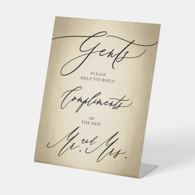 Stylish Calligraphy Script Gents Cigar Bar Wedding Pedestal Sign (Front)