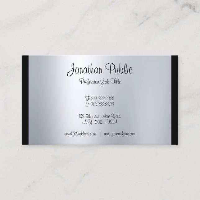Stylish Calligraphy Script Silver Plain Modern Business Card (Front)