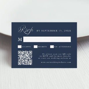 Stylish Calligraphy Script Wedding Navy Blue RSVP Card