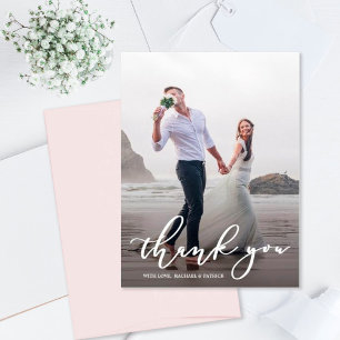Stylish Calligraphy Script Wedding Thank You Photo Card