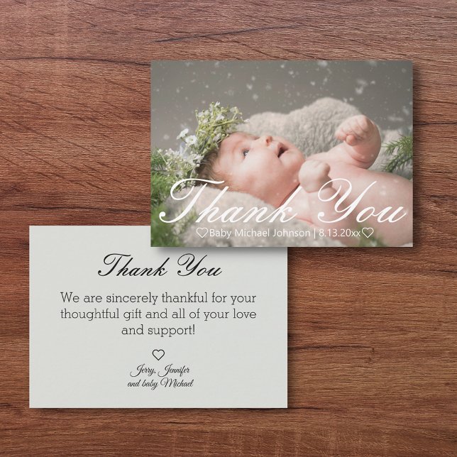 stylish calligraphy thank you newborn boy photo   card (Creator Uploaded)