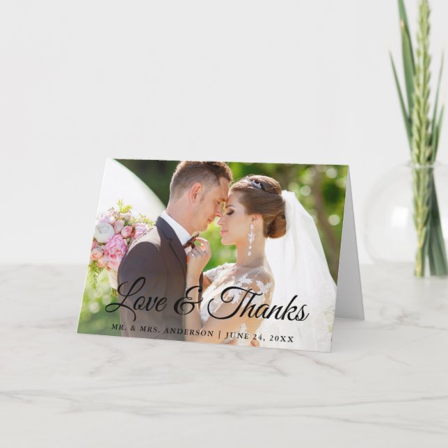 Stylish Calligraphy Wedding Love Thanks Fold Thank You Card (Front)