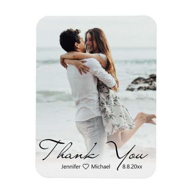 stylish calligraphy wedding photo thank you magnet (Vertical)