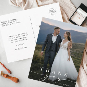 Stylish Calligraphy Wedding Photo Thank You Postcard