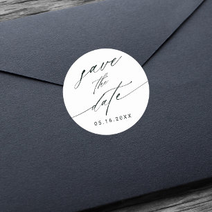 Stylish Calligraphy Wedding Save the Date Classic Round Sticker