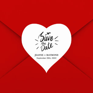 Stylish Calligraphy Wedding Save the Date Heart Sticker