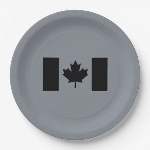 Stylish Canadian Flag in Black Paper Plate