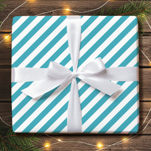 Stylish Candy Striped Diagonal Blue Green Wrapping Paper