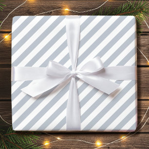 Stylish Candy Striped Diagonal Grey White Wrapping Paper