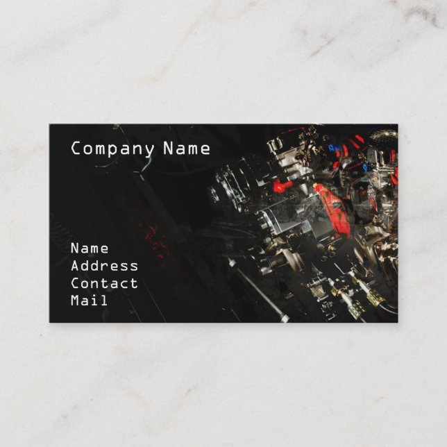Stylish Car engine fragment in black Business Card (Front)